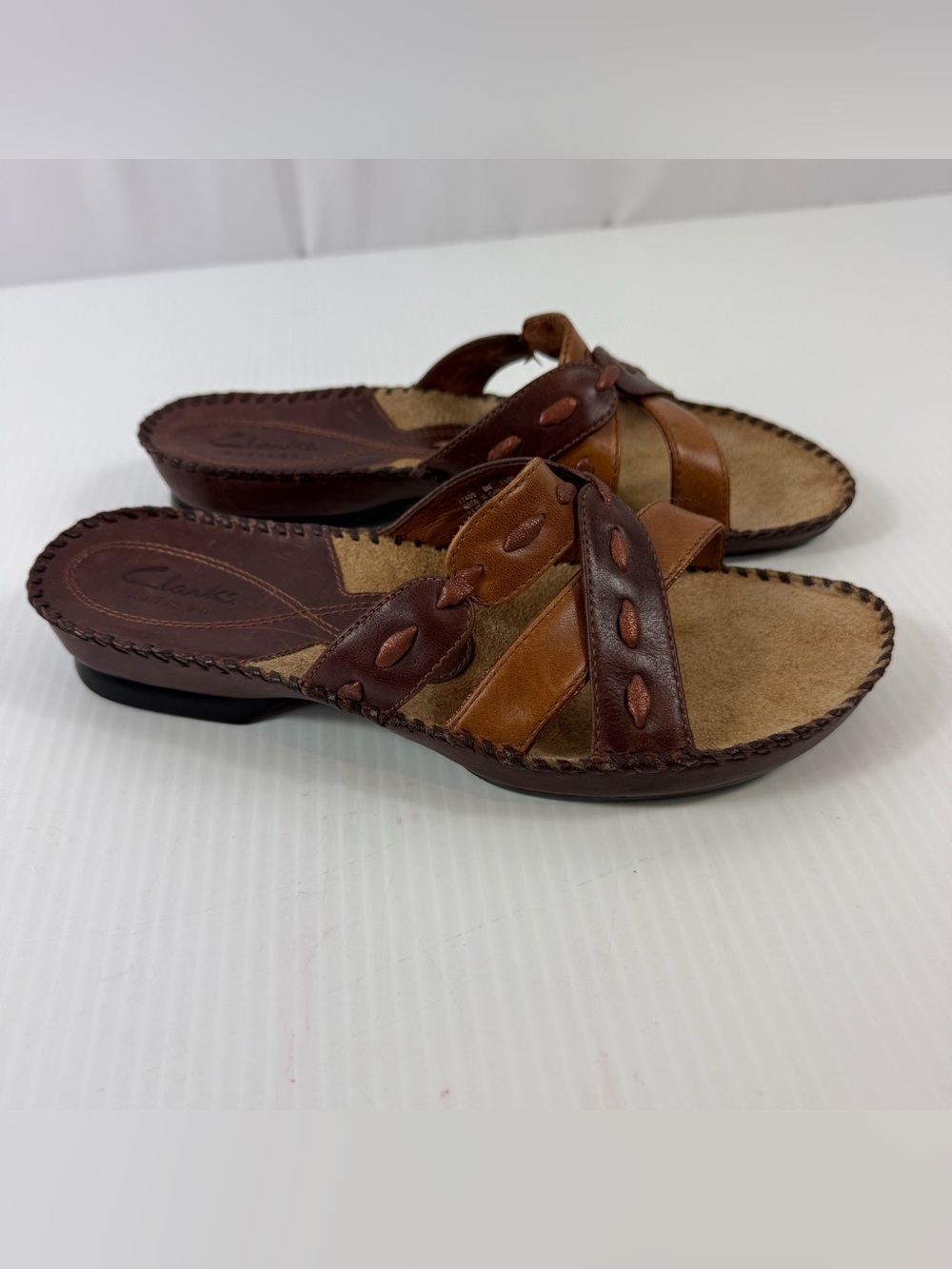 Clarks Artisan Brown Sandals Women's 8 M Leather Casual Slip On Slide 77406